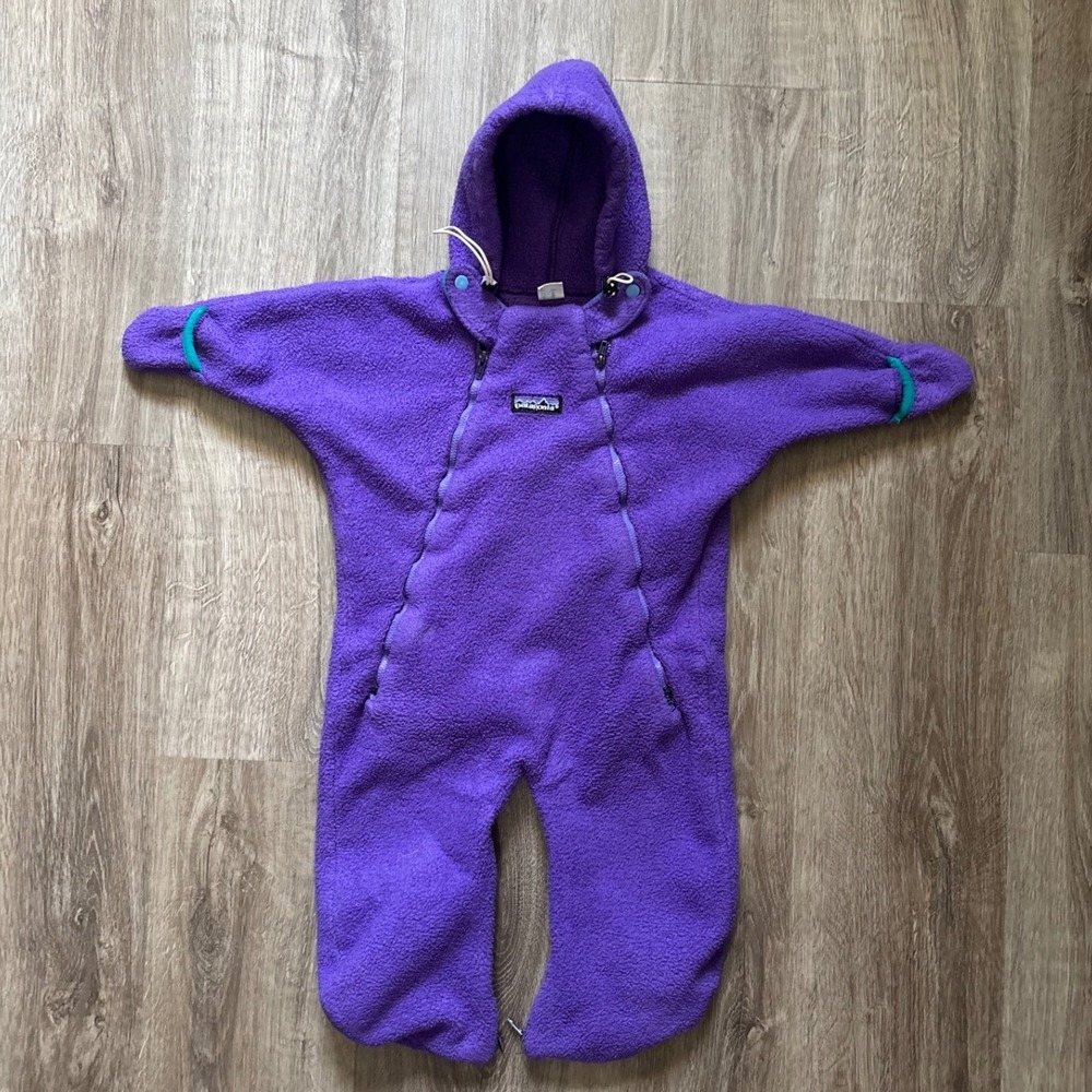 Vintage Patagonia Fleece Bunting Infant 18-20 lbs Purple Hooded One Piece USA
